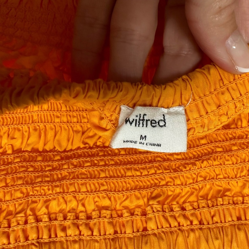 Aritzia Wilfred Sorrell Dress Citrico Orange Smocked Cotton Women's size Medium - Picture 5 of 5